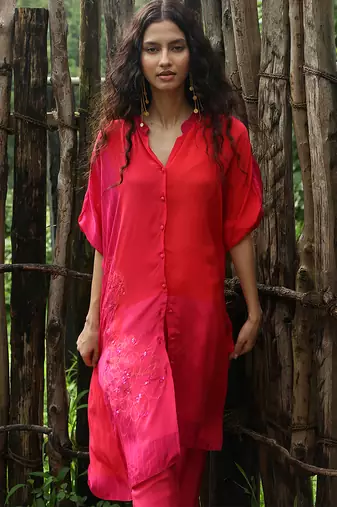 Pink embroidered crepe co ord set