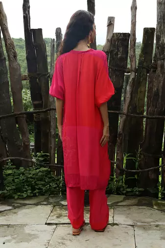 Pink embroidered crepe co ord set