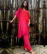 Pink embroidered crepe co ord set