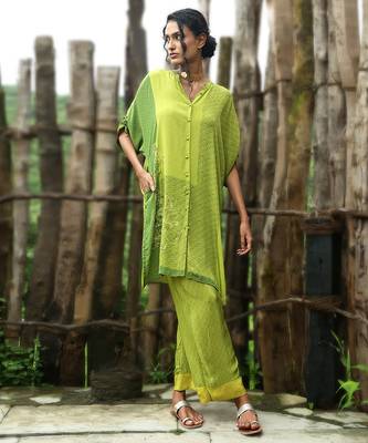 Green embroidered crepe co ord set 3