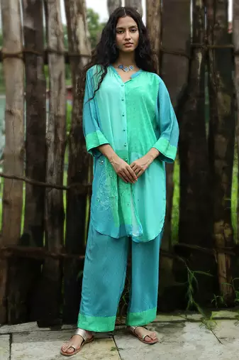 Blue embroidered crepe co ord set