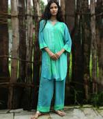 Blue embroidered crepe co ord set