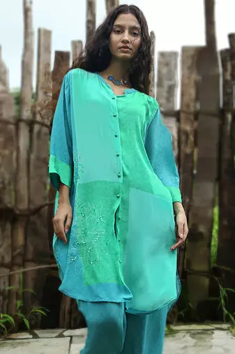 Blue embroidered crepe co ord set