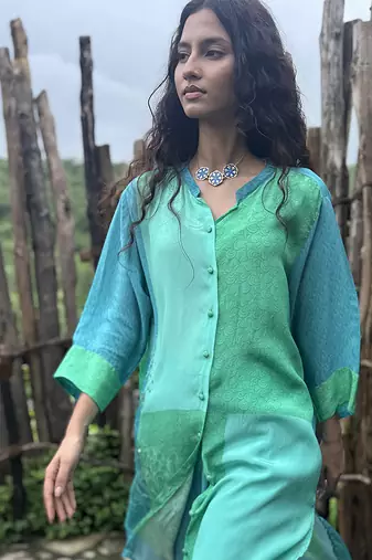 Blue embroidered crepe co ord set