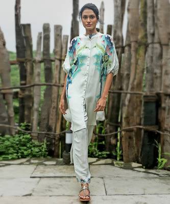 Grey printed crepe co ord set 1