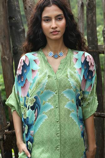 Green printed crepe co ord set