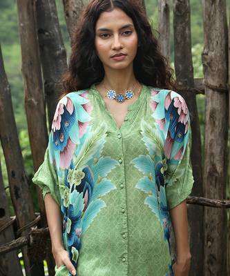 Green printed crepe co ord set 3