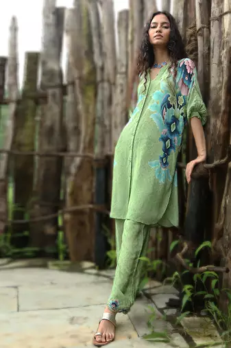 Green printed crepe co ord set