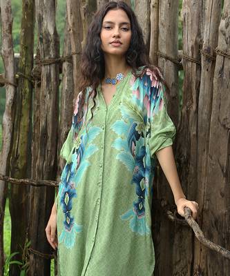 Green printed crepe co ord set 4