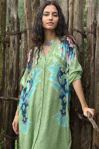 Green printed crepe co ord set