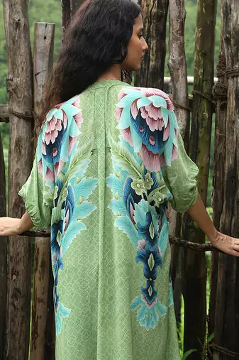 Green printed crepe co ord set