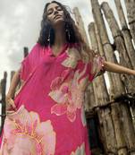 Pink printed crepe kurta set