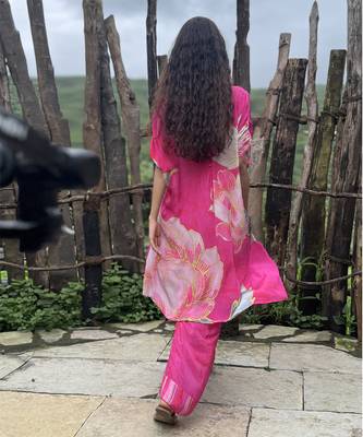 Pink printed crepe kurta set 3