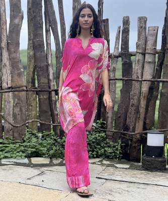 Pink printed crepe kurta set 1