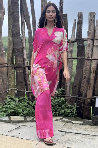 Pink printed crepe kurta set