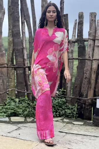 Pink printed crepe kurta set