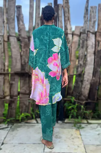 Green printed crepe kurta set