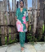 Green printed crepe kurta set