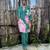 Green printed crepe kurta set
