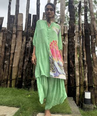 Green printed crepe co ord set 1