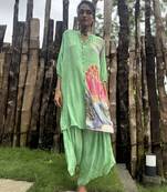 Green printed crepe co ord set