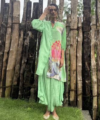 Green printed crepe co ord set 2