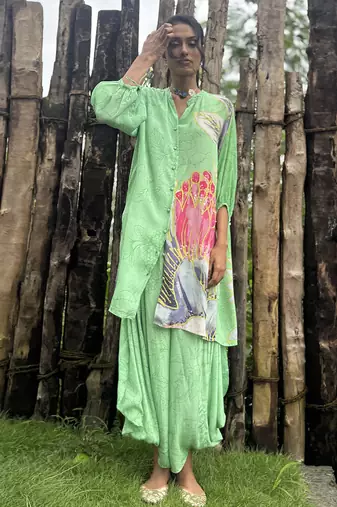 Green printed crepe co ord set