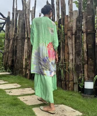 Green printed crepe co ord set 3