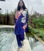 Blue printed crepe kurta set