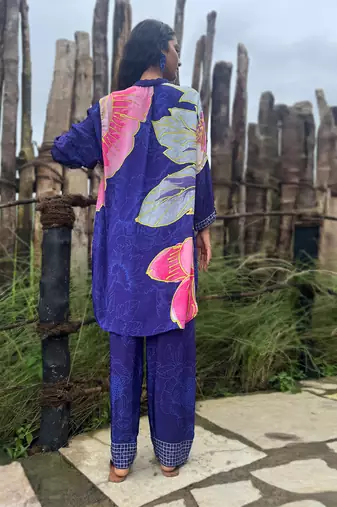 Blue printed crepe kurta set