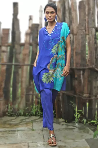 Blue printed chiffon kurta set