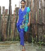Blue printed chiffon kurta set