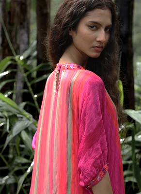 Pink printed chiffon kurta set 2