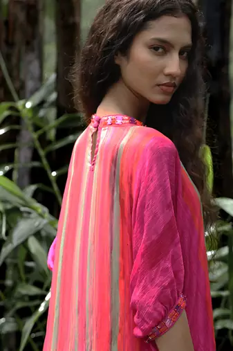 Pink printed chiffon kurta set
