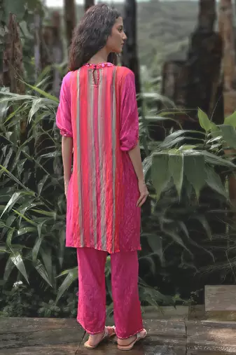 Pink printed chiffon kurta set