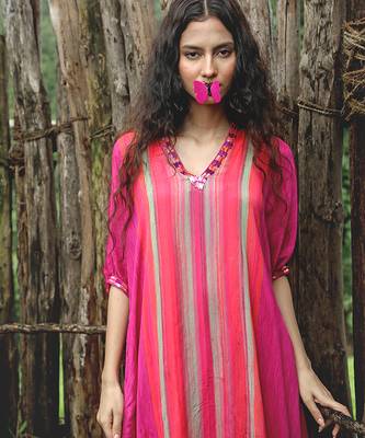 Pink printed chiffon kurta set 4