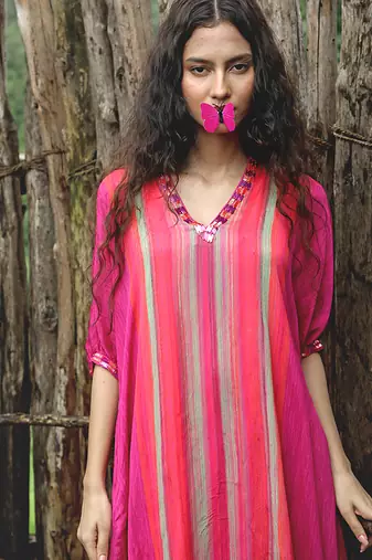 Pink printed chiffon kurta set
