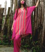 Pink printed chiffon kurta set