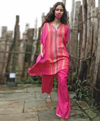 Pink printed chiffon kurta set 5