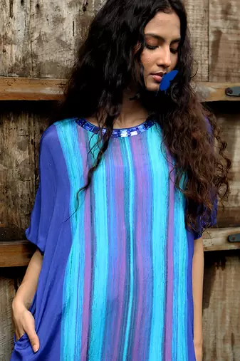 Blue printed chiffon kurta set