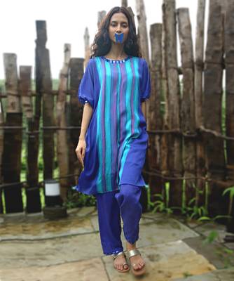 Blue printed chiffon kurta set 1