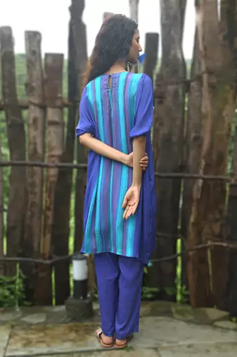 Blue printed chiffon kurta set