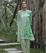 Green printed crepe kurta set