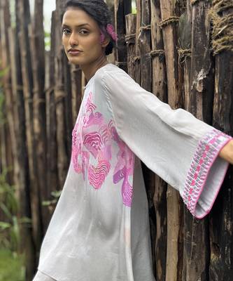 Pink printed crepe kurta set 2