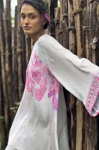 Pink printed crepe kurta set