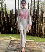 Pink printed crepe kurta set