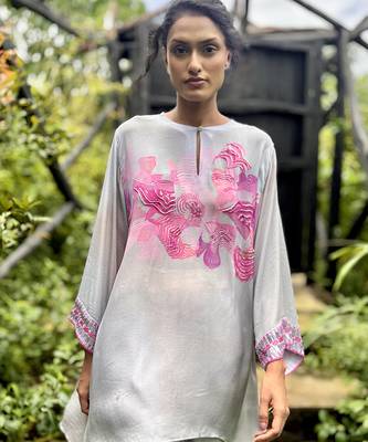 Pink printed crepe kurta set 3