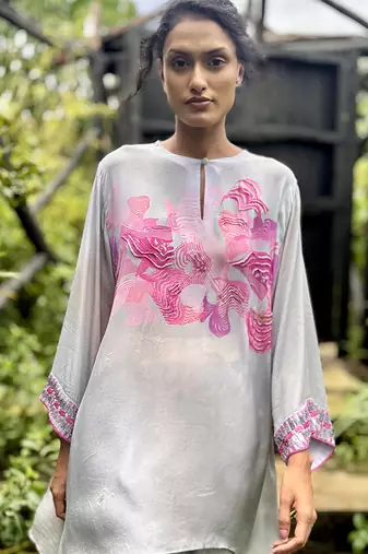 Pink printed crepe kurta set