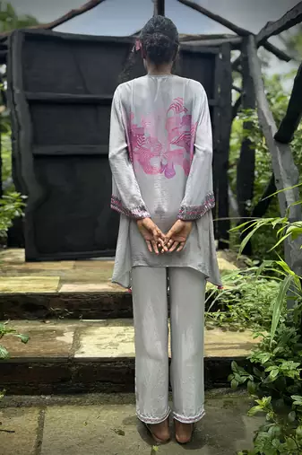 Pink printed crepe kurta set