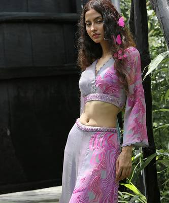 Pink embroidered chiffon co ord set 2